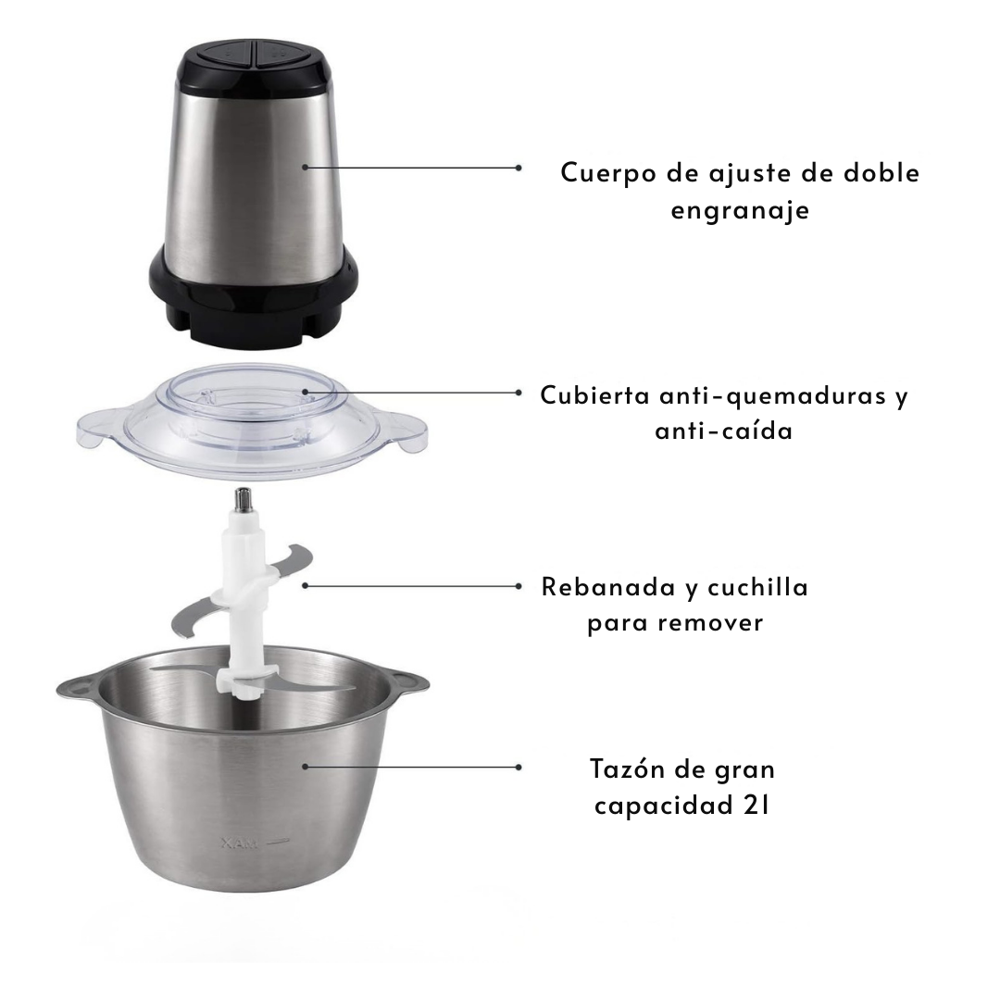 Picatodo Eléctrico Multifuncional | 2L Acero Inoxidable 850W