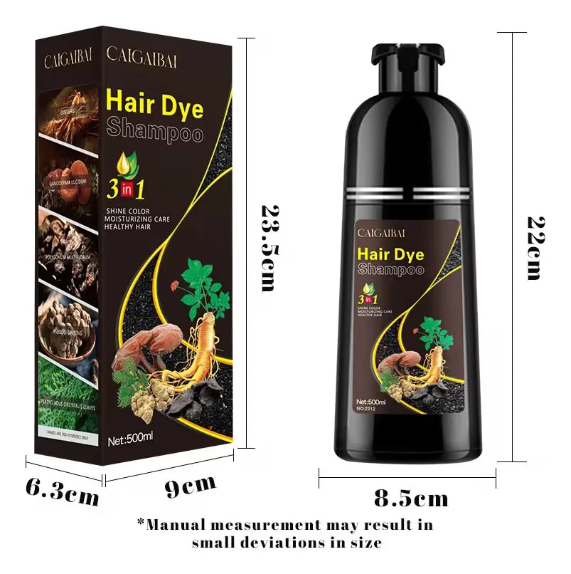 SHAMPOO TINTE 3 EN 1 DE HIERBAS NATURALES 500ML: CUBRE CANAS EN MINUTOS. IDEAL PARA HOMBRES Y MUJERE