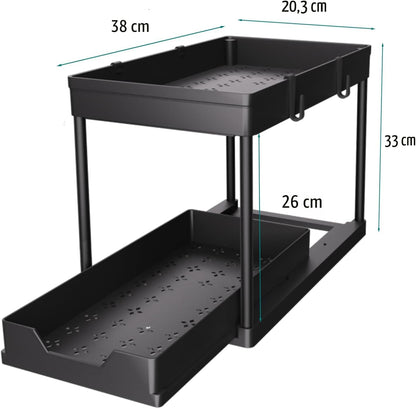Organizador Multifuncional Plegable de 2 Niveles – Maximiza el Espacio en Cocina, Baño y Gabinetes