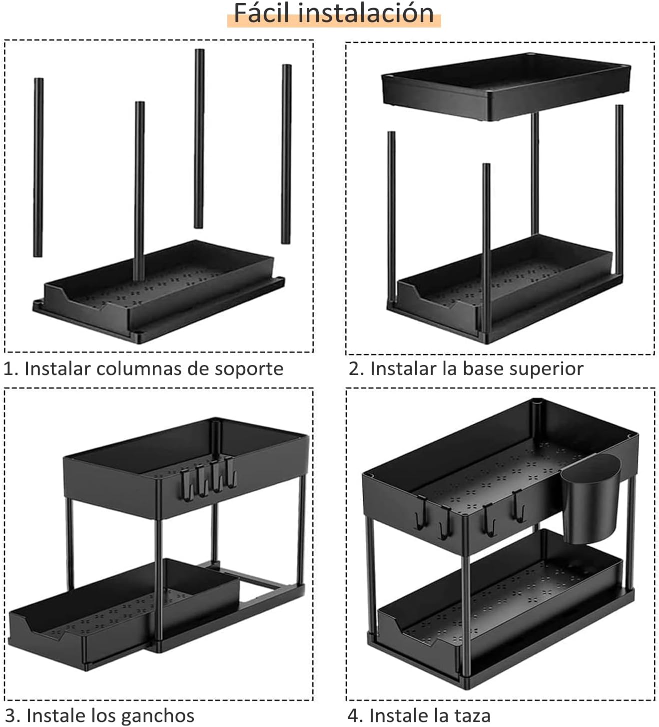 Organizador Multifuncional Plegable de 2 Niveles – Maximiza el Espacio en Cocina, Baño y Gabinetes