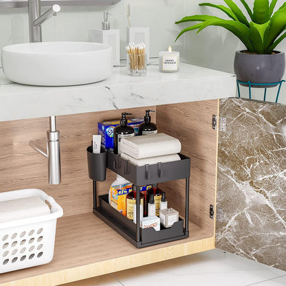Organizador Multifuncional Plegable de 2 Niveles – Maximiza el Espacio en Cocina, Baño y Gabinetes