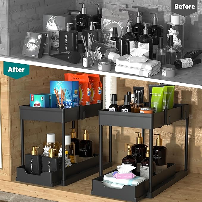 Organizador Multifuncional Plegable de 2 Niveles – Maximiza el Espacio en Cocina, Baño y Gabinetes