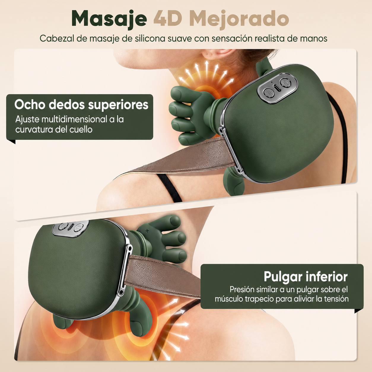 Masajeador Cervical Shiatsu 4D con Calor Terapéutico | Alivio Profesional para Cuello, Hombros y Espalda