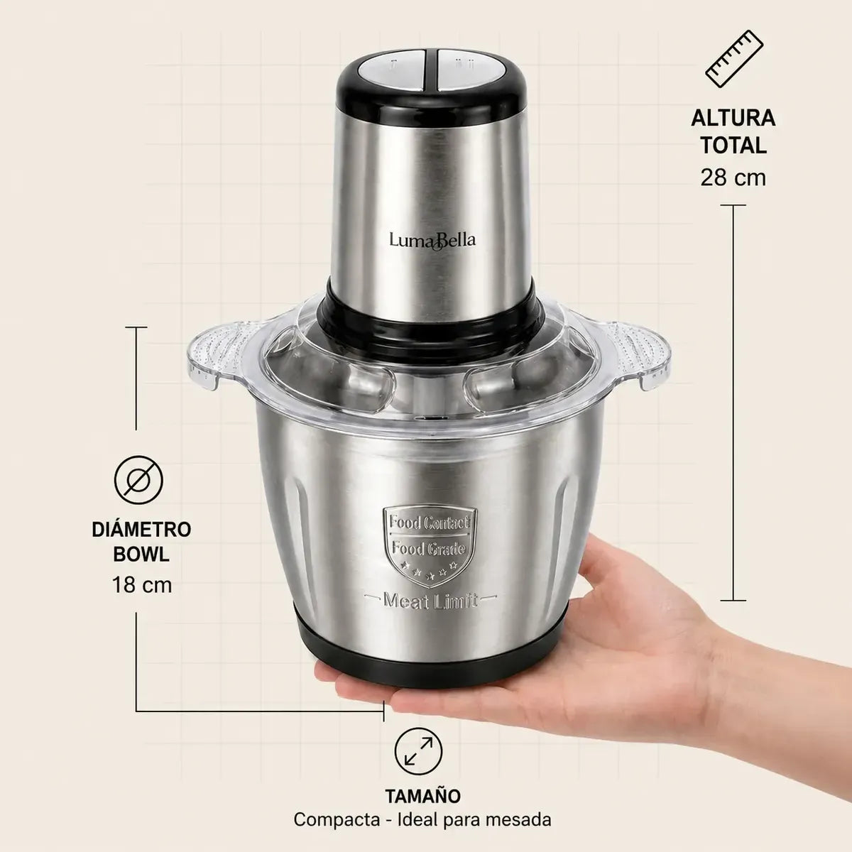 Picatodo Eléctrico Multifuncional | 2L Acero Inoxidable 850W