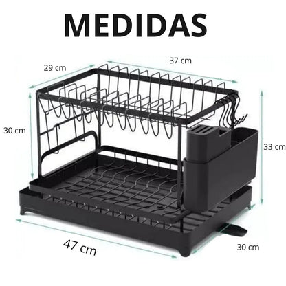 Escurridor De Platos En Acero Inoxidable De 2 Niveles - Ahorrador de Espacio Sin Tornillos