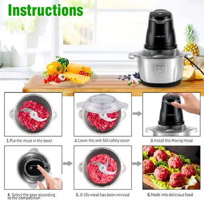 Picatodo Eléctrico Multifuncional | 2L Acero Inoxidable 850W